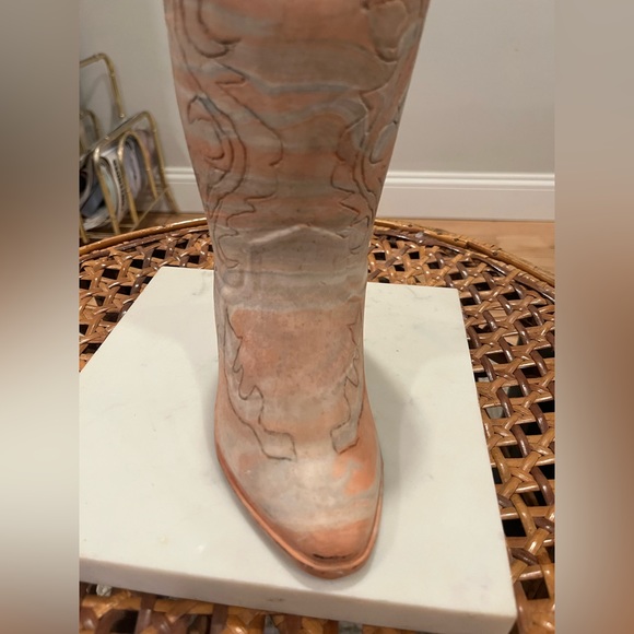 Carved Cowboy Boot Stone Vase/ Planter - Picture 2 of 4